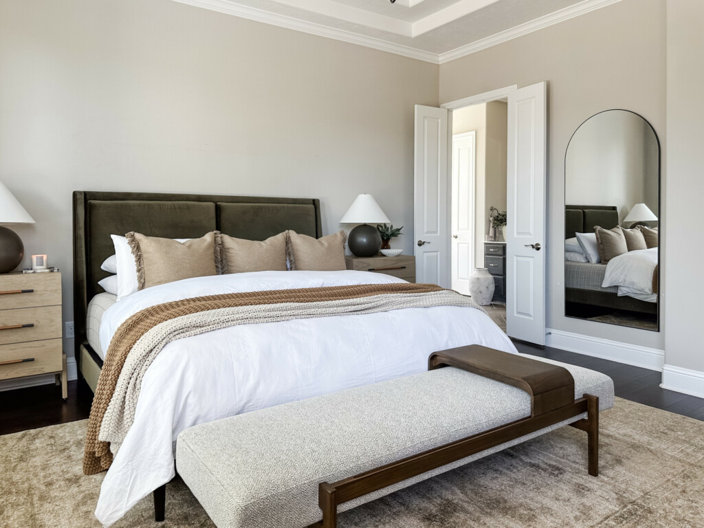 reimagining rest our stunning bedroom reveal | how to, bedroom styling, home, home decor, room refresh, bed frame, bedroom, bench, area rug, neutral home, ambiance
