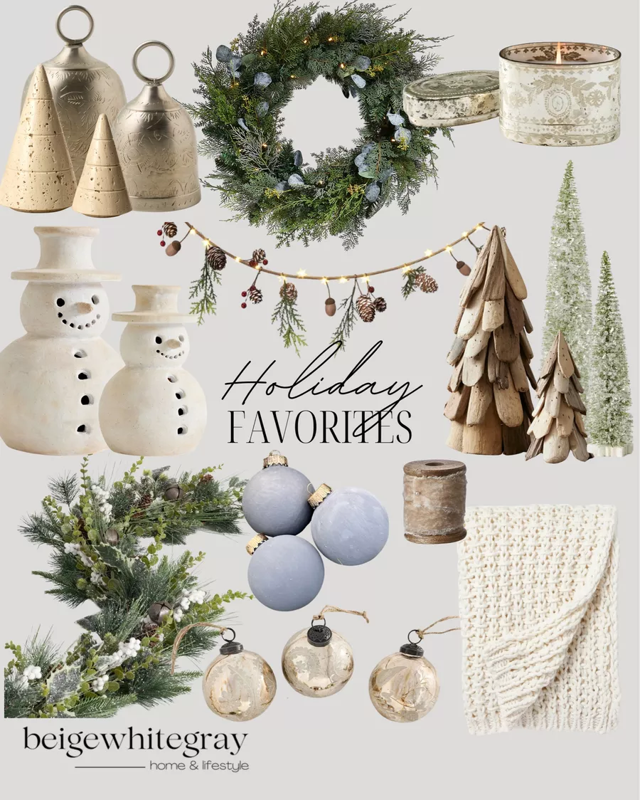 home for the holidays decor round up | holiday, holiday home, holiday home tour, Christmas, Christmas tree, snowman, ornaments, garland, candle, bells