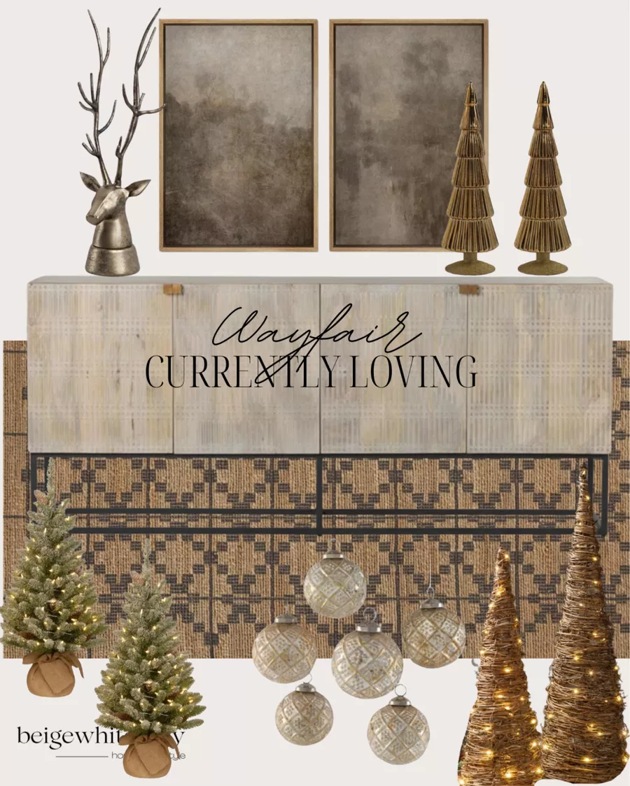 home for the holidays decor round up | holiday, holiday home, holiday home tour, wall art, Christmas, Christmas decor, rattan tree, area rug