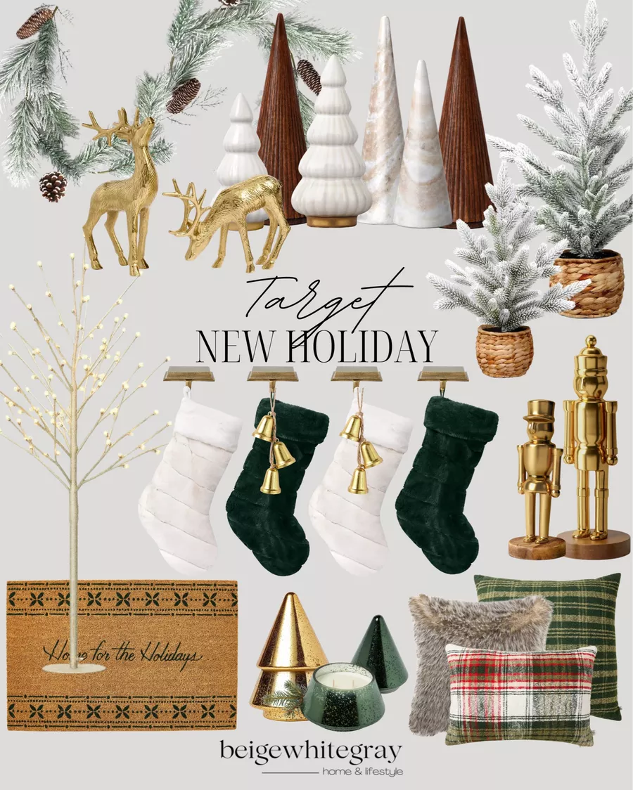home for the holidays decor round up | holiday, holiday home, holiday home tour, target home, target holiday, Christmas, Christmas tree, welcome mat, nutcracker, pillows, reindeer, stockings