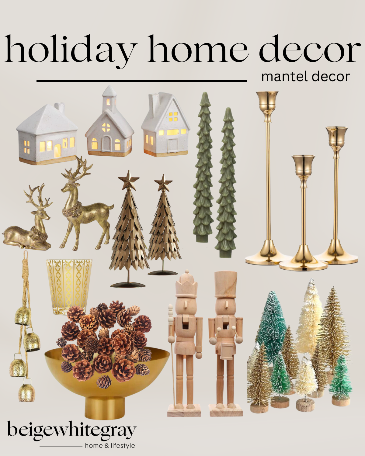 'Tis the Season to Style Your Holiday Mantel | holiday, home, christmas, living room, decor, christmas tree, fireplace, mantel, honeycomb tree, fireplace decor, nutcracker, candle, bells, village,, pine cone