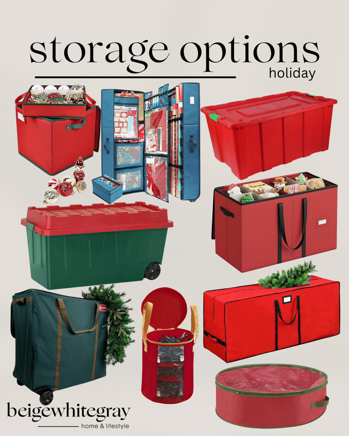 top holiday storage tips for year-round organization | holiday, christmas, storage, organization, holiday decor, wreath bag, christmas lights, wrapping paper, ornament storage