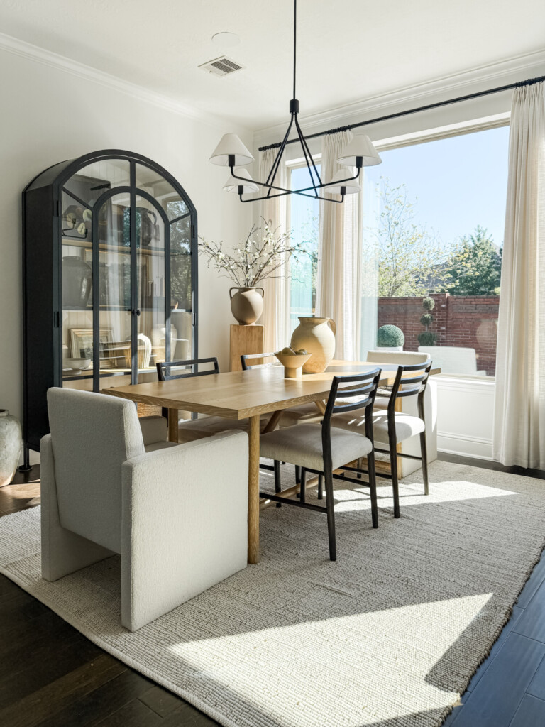 dining table, summer dining table, dining table styling, spring to summer dining table, woven area rug, walmart area rug