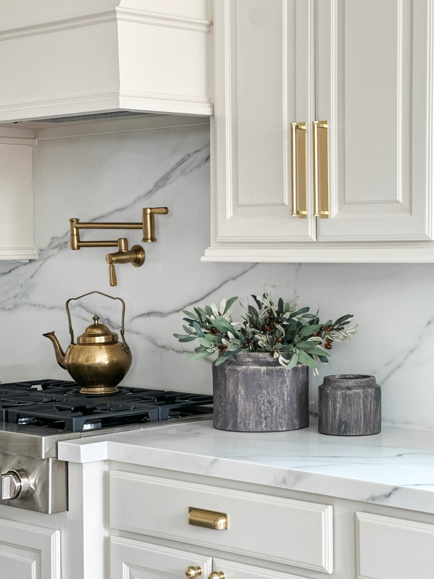 vintage planter on white marble kitchen counter