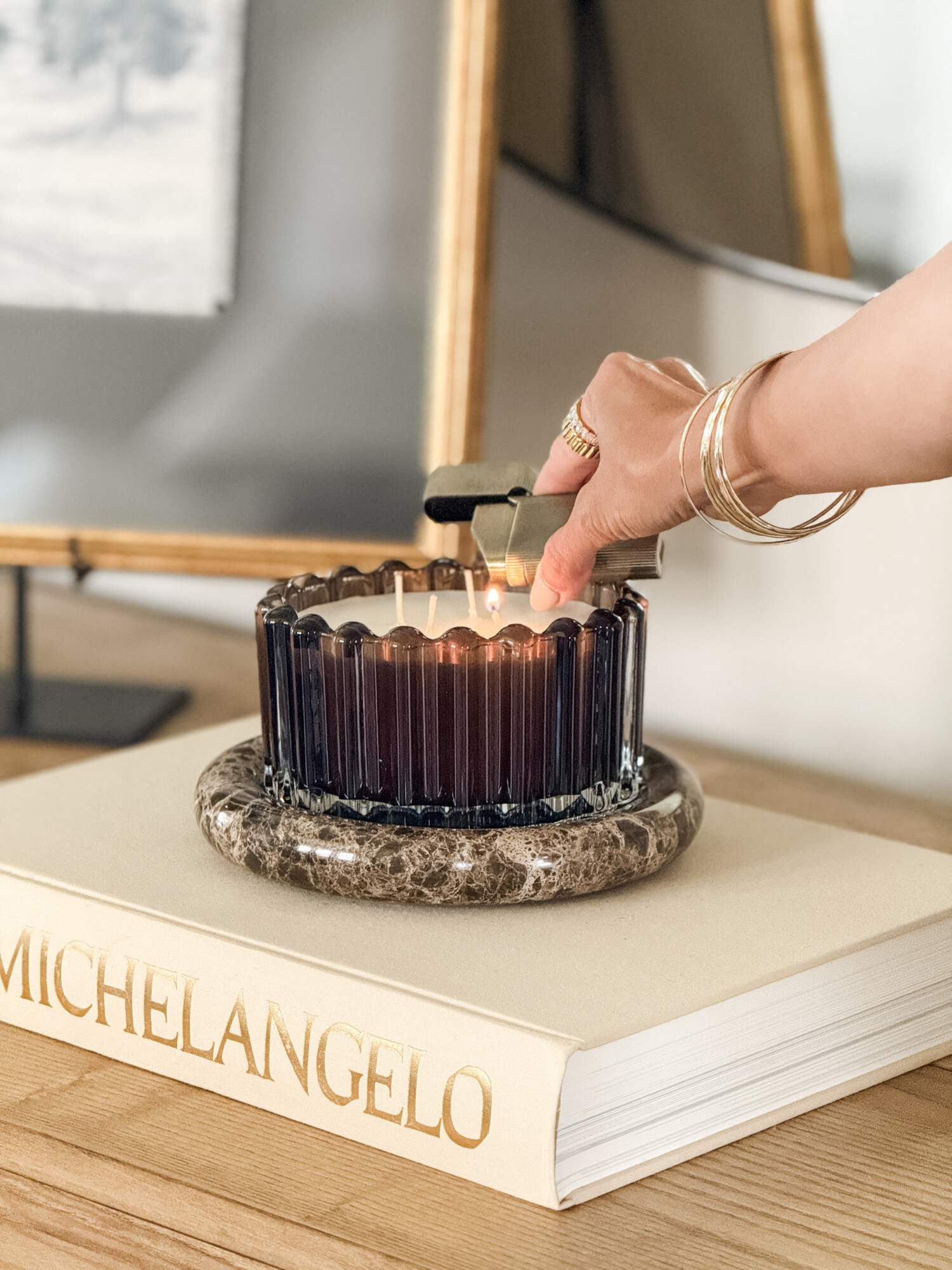 target coffee table styling with candles and coffee table books